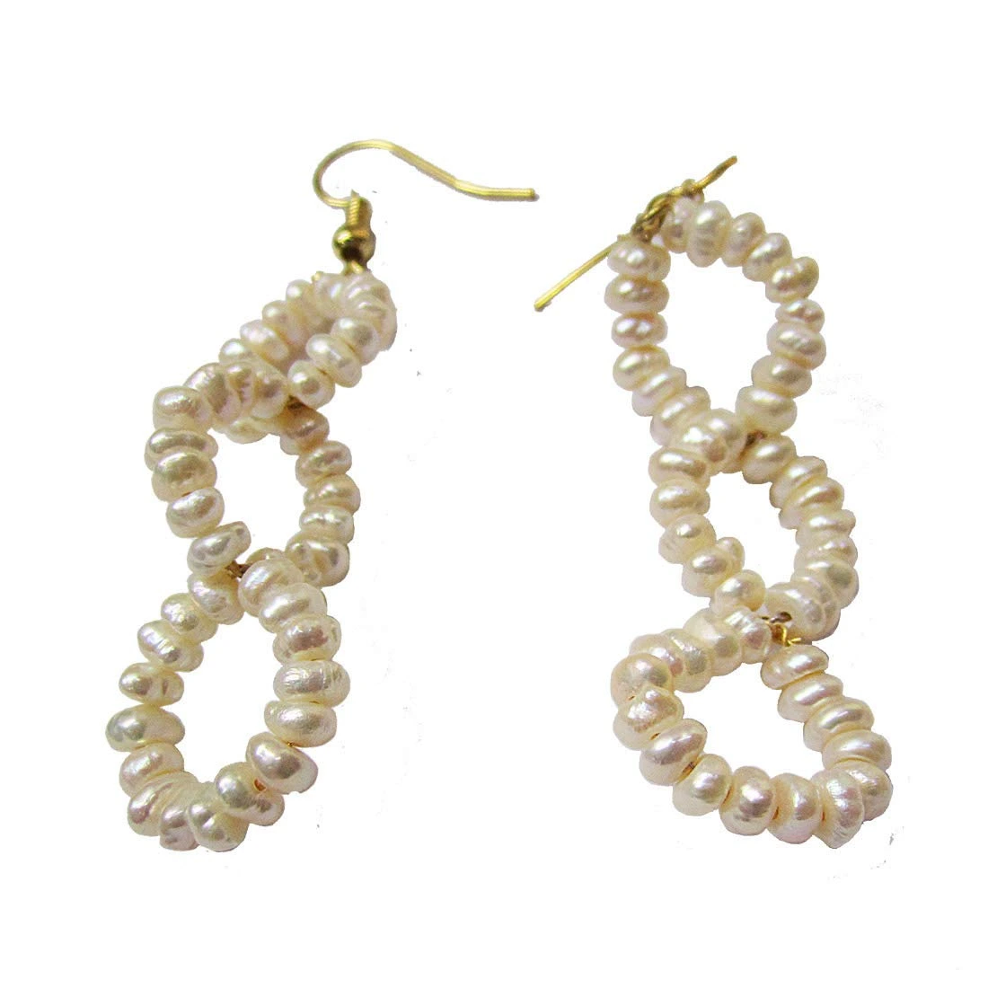 Dangling Real Freshwater Pearl and Gold Plated Wire Style Earrings (SE387)