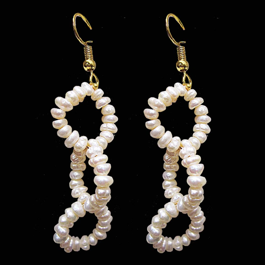 Dangling Real Freshwater Pearl and Gold Plated Wire Style Earrings (SE387)