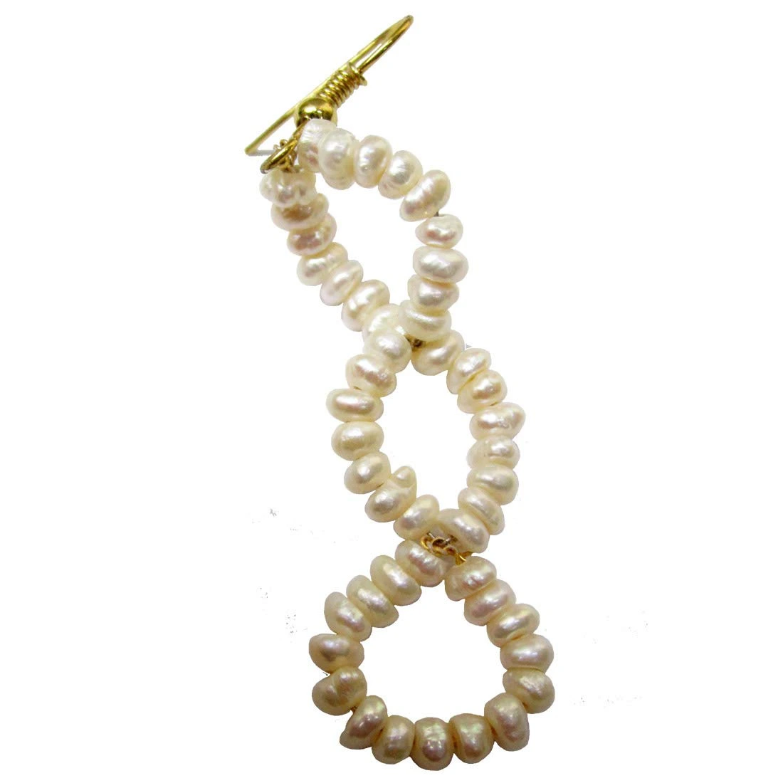 Dangling Real Freshwater Pearl and Gold Plated Wire Style Earrings (SE387)