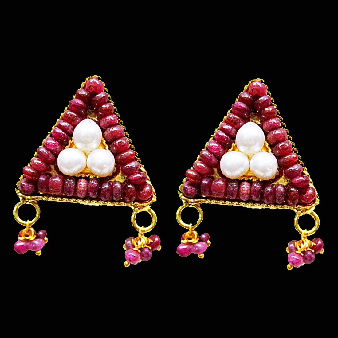 Gold Plated Metal Freshwater Pearl Ruby Stud Earrings (SE388)