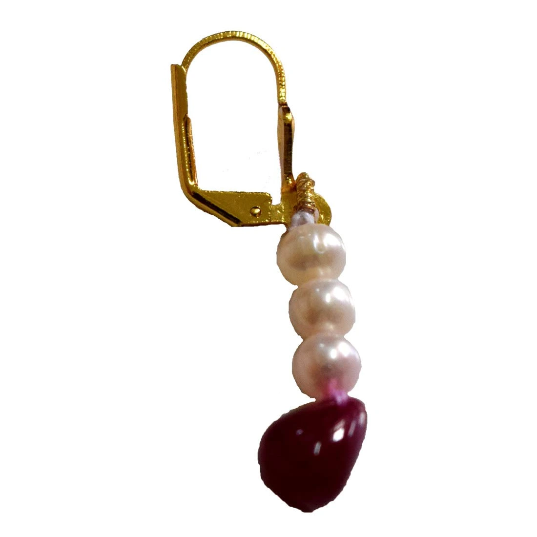 Multicolour Gold Plated Real Ruby Drop and Freshwater Pearl Earrings(SE389)
