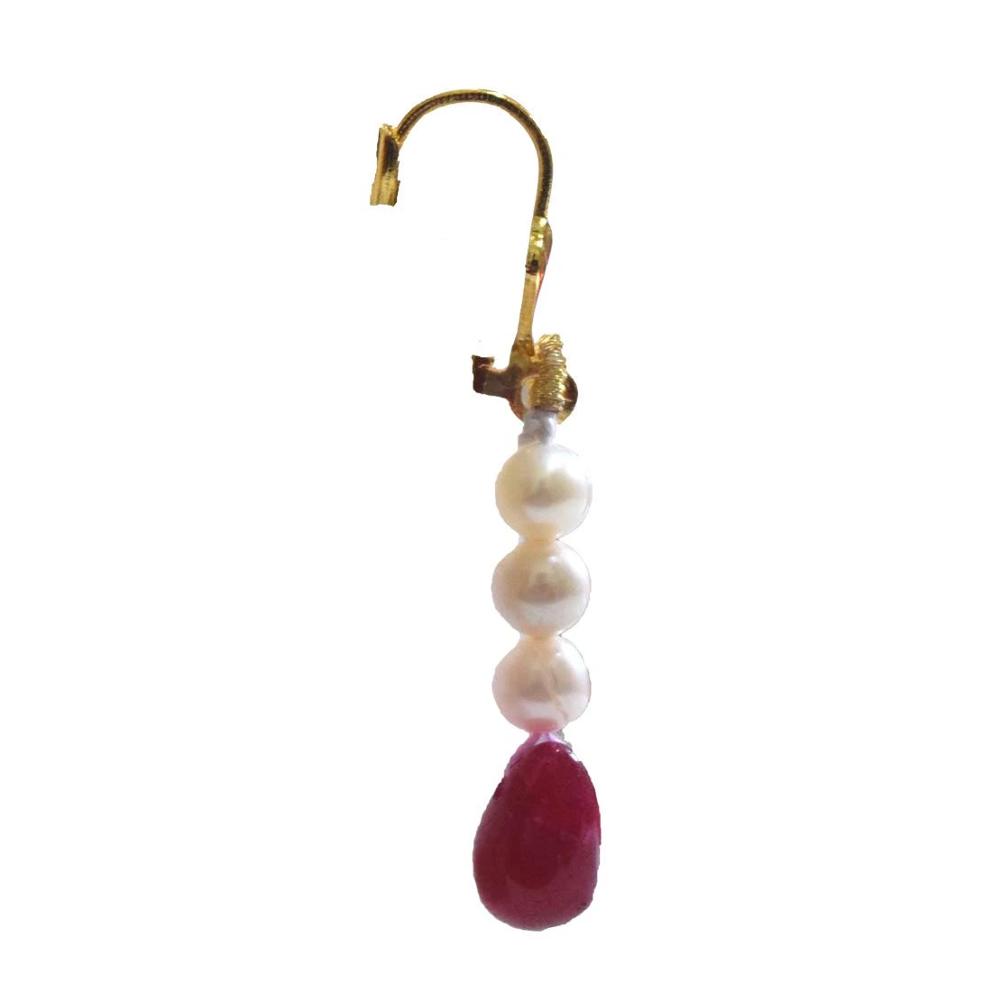 Multicolour Gold Plated Real Ruby Drop and Freshwater Pearl Earrings(SE389)