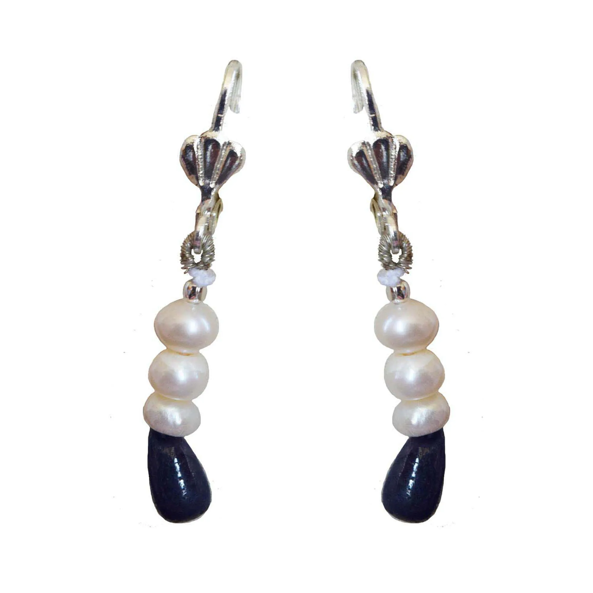 Silver Plated Metal Freshwater Pearl Sapphire Hanging Earring for Women