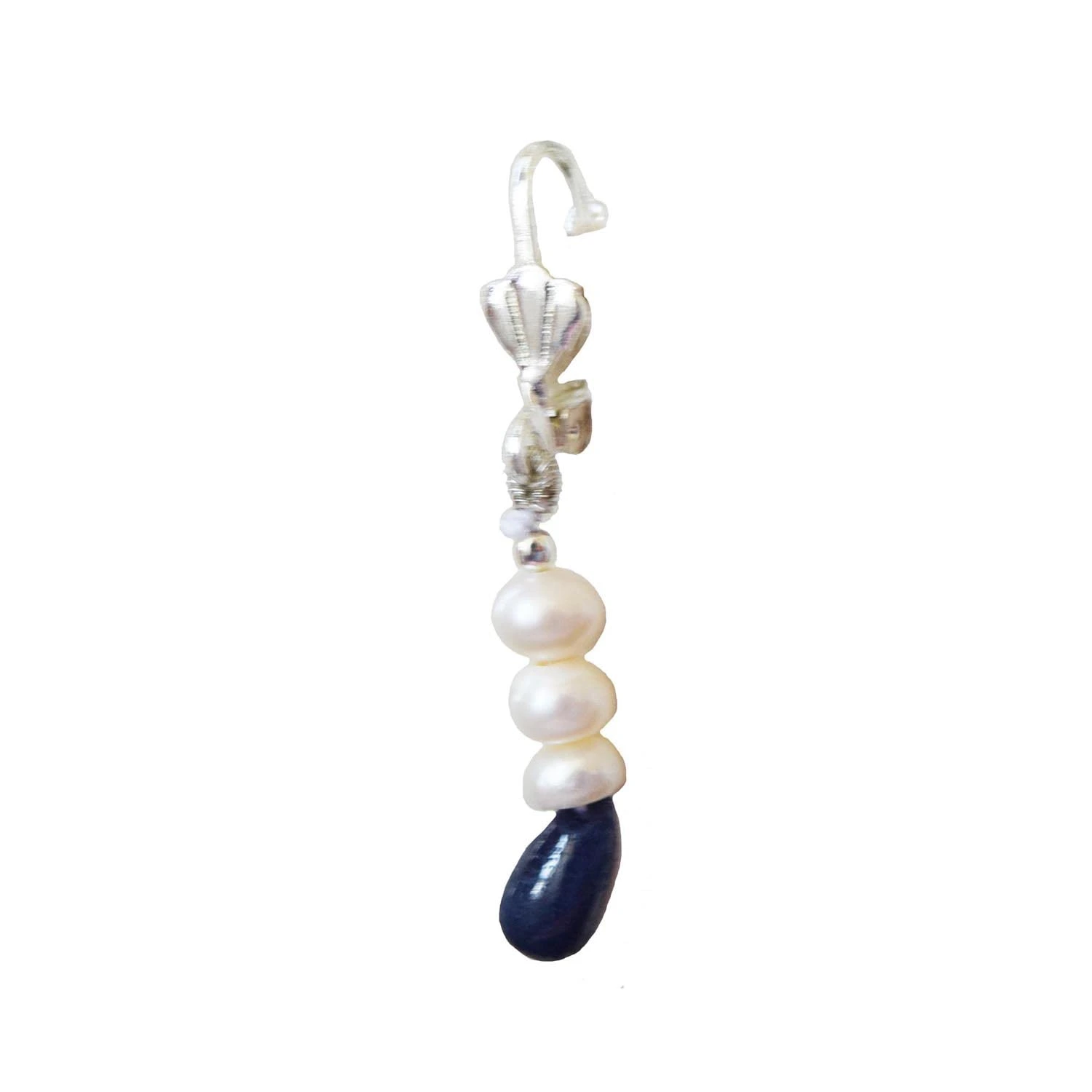 Silver Plated Metal Freshwater Pearl Sapphire Hanging Earring for Women
