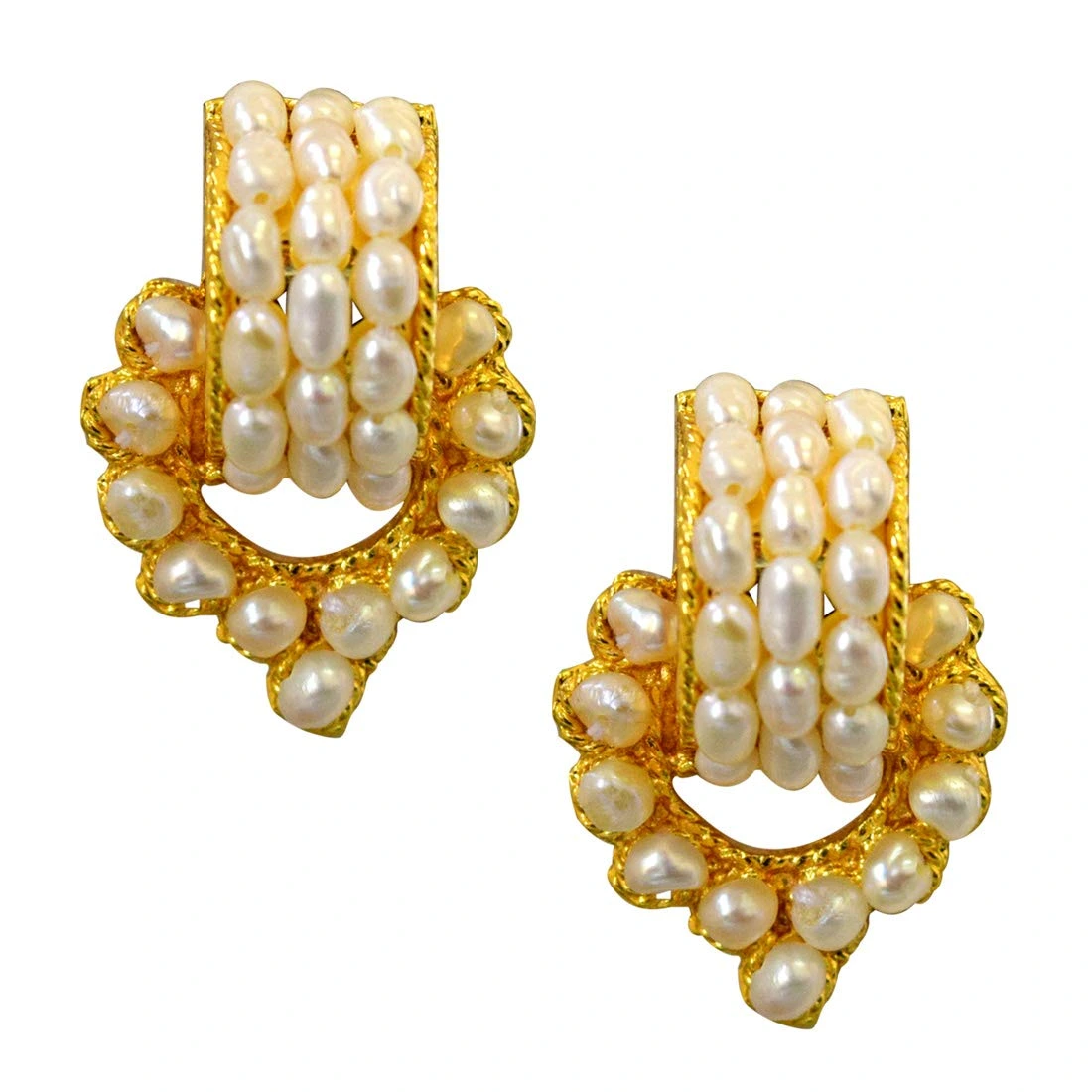 Geometric Magic - Real Freshwater Pearl & Gold Plated Geometrical Shaped Earring for Women (SE40)