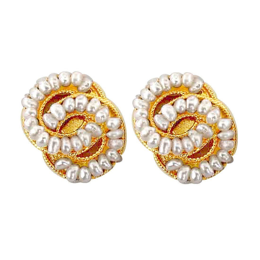 Lovers Knot - Freshwater Pearl & Gold Plated Stud Earrings for Women (SE41)