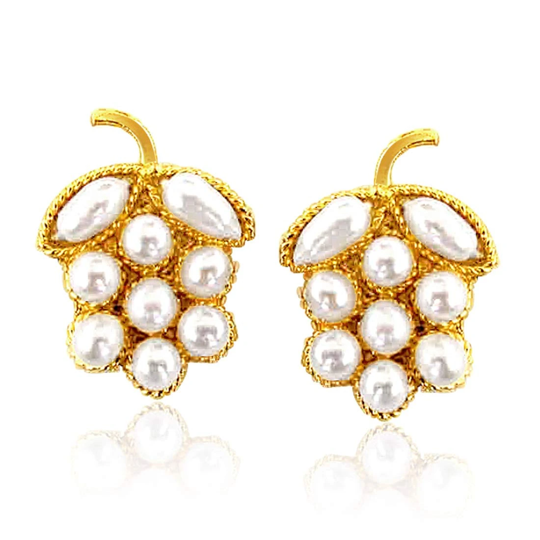 Lustrous Pearl Present - Real Freshwater Pearl & Gold Plated Grapes Shaped Earring for Women (SE42)