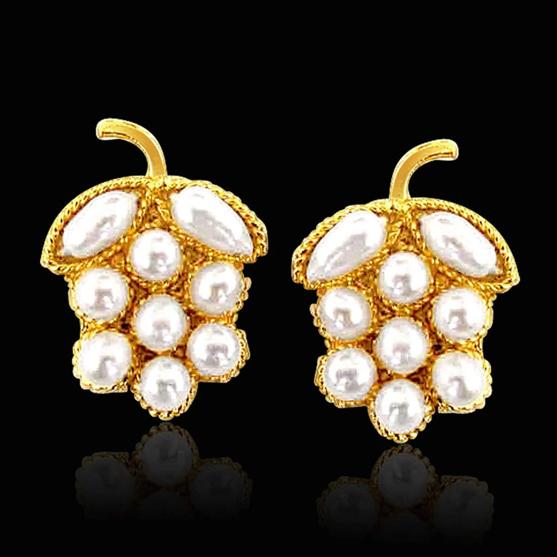 Lustrous Pearl Present - Real Freshwater Pearl & Gold Plated Grapes Shaped Earring for Women (SE42)