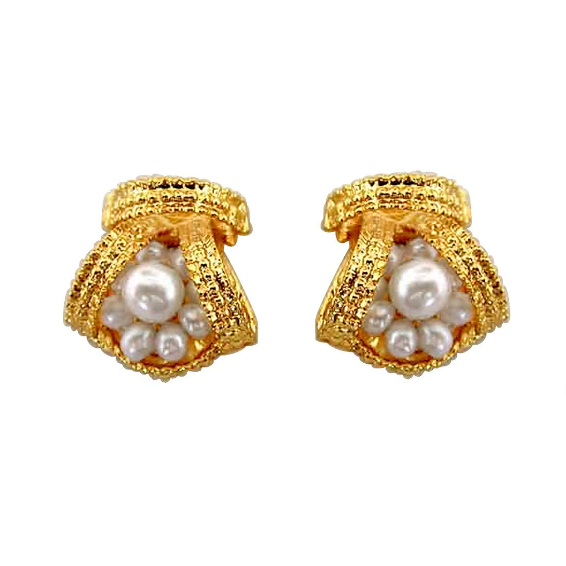 Beautiful Bejeweling - Real Freshwater Pearl & Gold Plated Stud Earrings for Women (SE44)