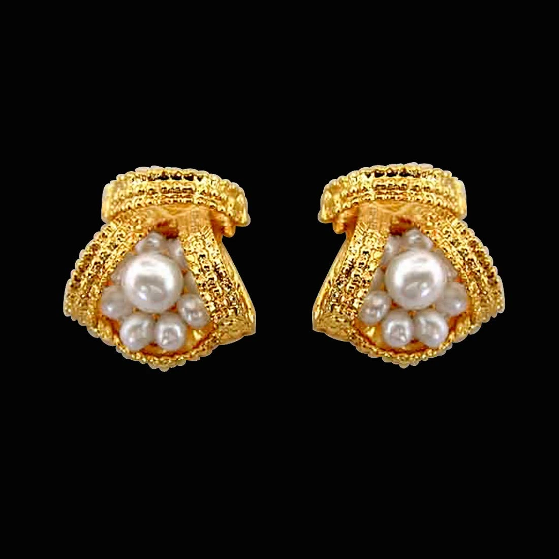 Beautiful Bejeweling - Real Freshwater Pearl & Gold Plated Stud Earrings for Women (SE44)