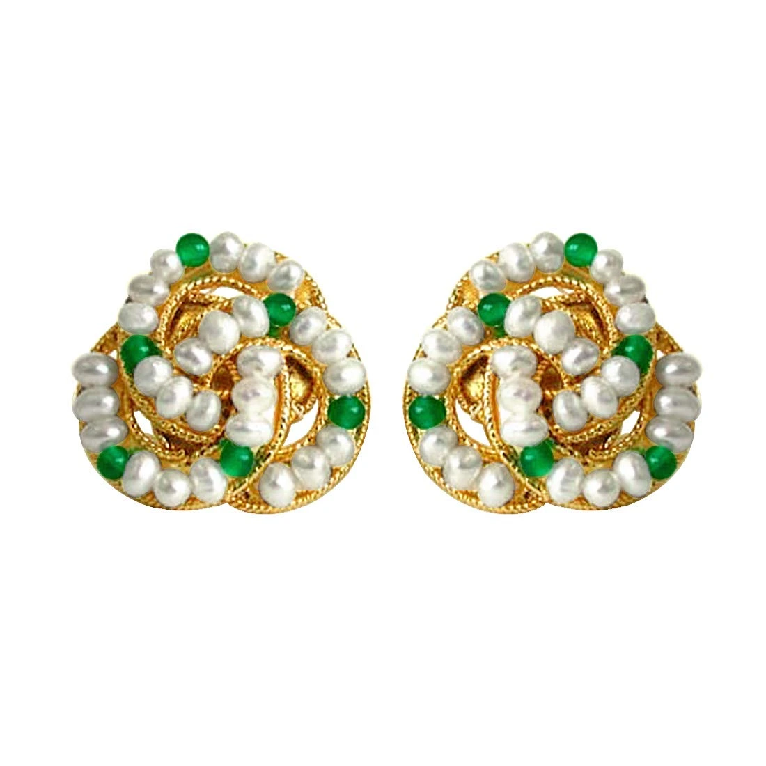 Green Fairy Queen - Real Freshwater Pearl, Green Onyx & Gold Plated Stud Earrings for Women (SE45)