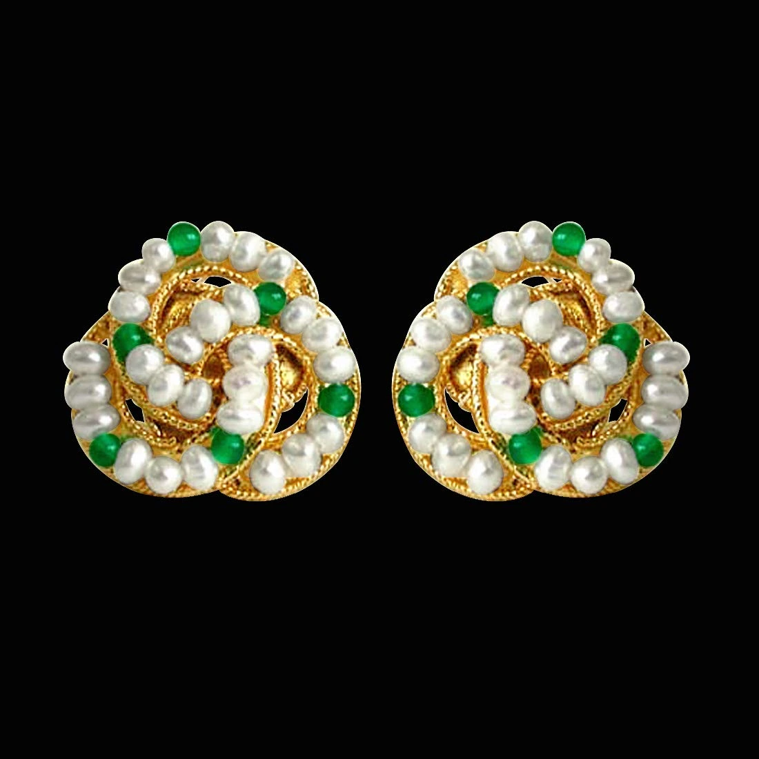 Green Fairy Queen - Real Freshwater Pearl, Green Onyx & Gold Plated Stud Earrings for Women (SE45)