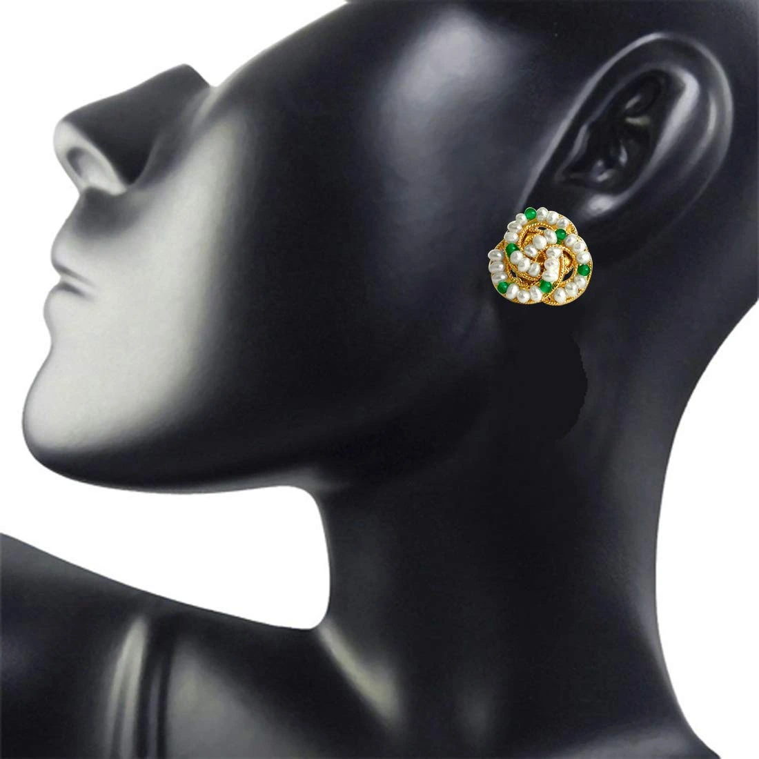 Green Fairy Queen - Real Freshwater Pearl, Green Onyx & Gold Plated Stud Earrings for Women (SE45)