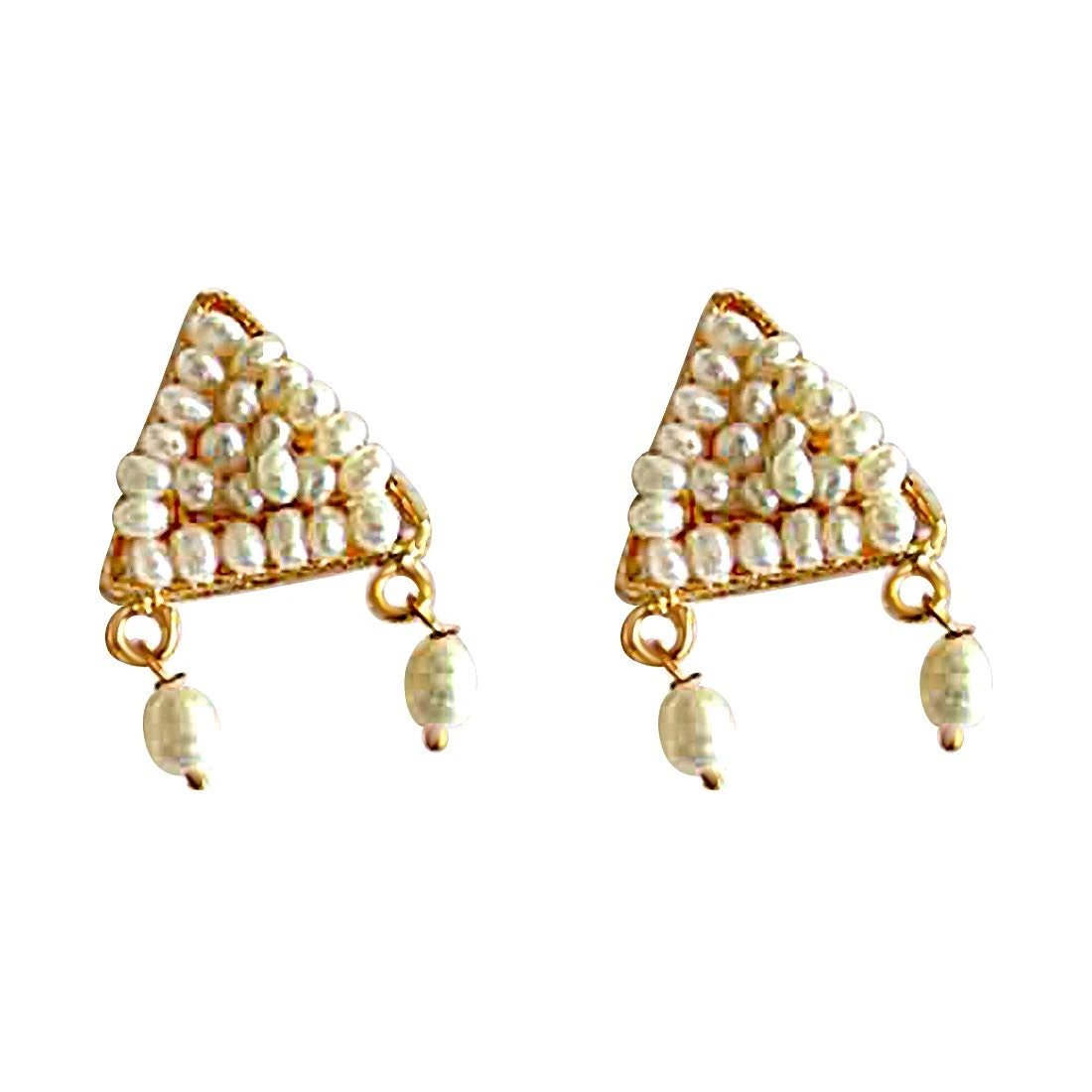 Perfect Pearl Beauty - Real Freshwater Pearl & Gold Plated Triangular Shaped Earring for Women (SE47)