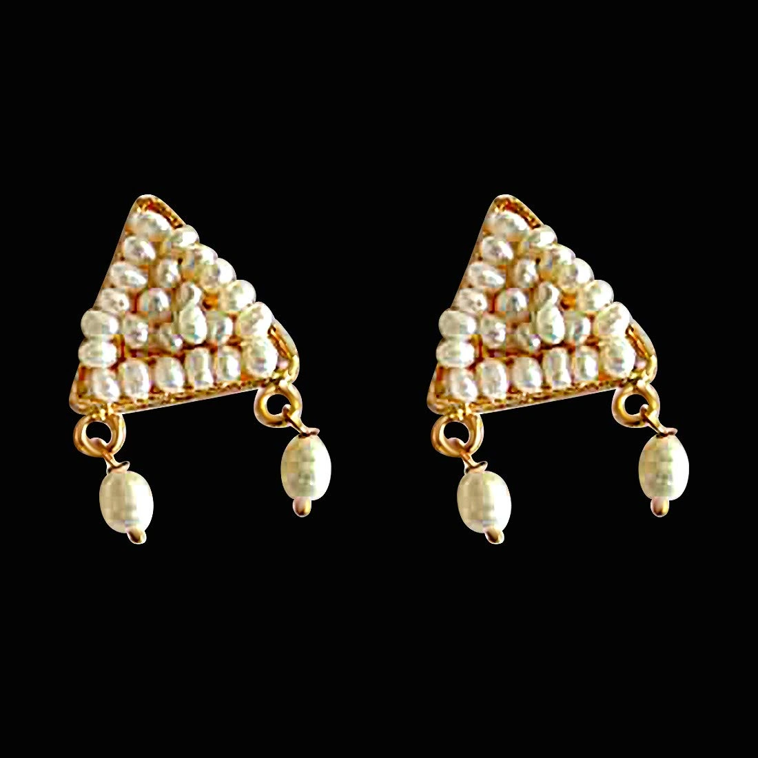 Perfect Pearl Beauty - Real Freshwater Pearl & Gold Plated Triangular Shaped Earring for Women (SE47)