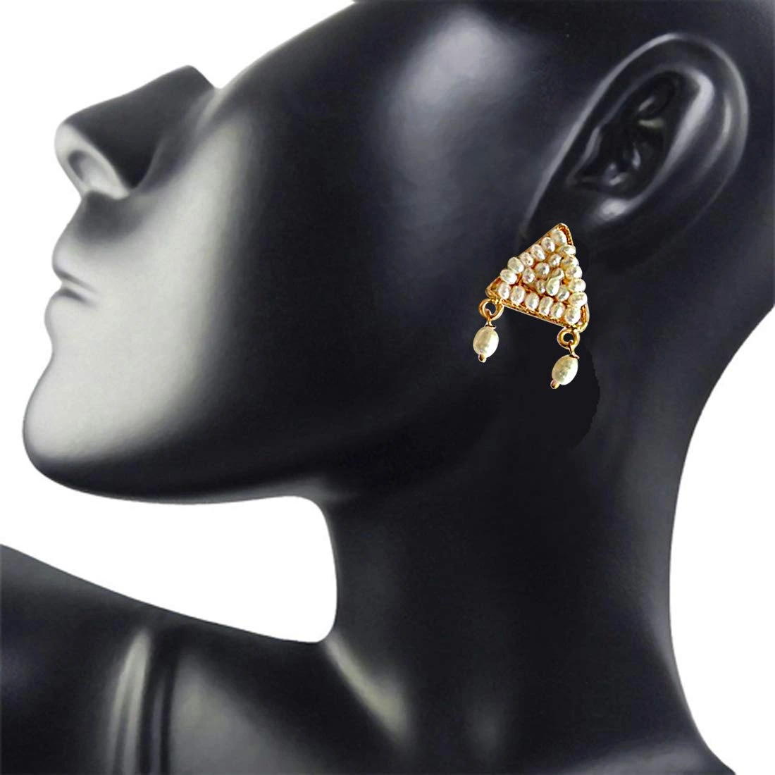 Perfect Pearl Beauty - Real Freshwater Pearl & Gold Plated Triangular Shaped Earring for Women (SE47)