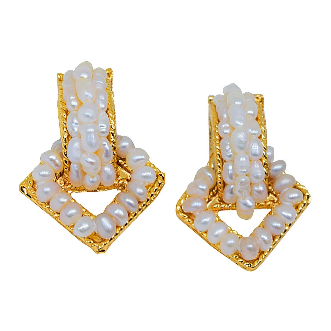 Enchanting Pure - Geometical Shaped Freshwater Pearl & Gold Plated Earrings for Women (SE49)