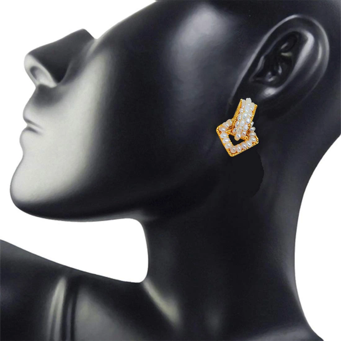 Enchanting Pure - Geometical Shaped Freshwater Pearl & Gold Plated Earrings for Women (SE49)