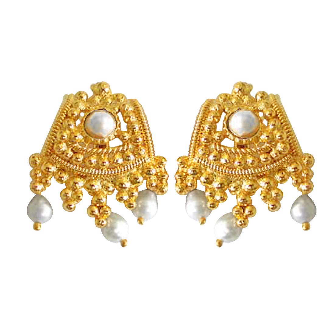Temple Design Freshwater Pearl & Gold Plated Earrings (SE51B)