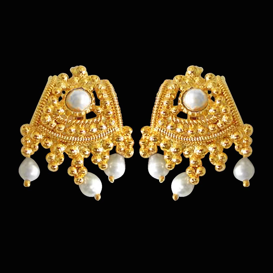Temple Design Freshwater Pearl & Gold Plated Earrings (SE51B)