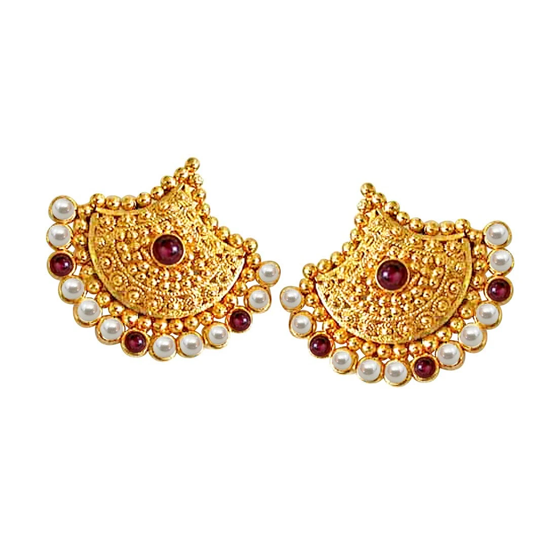 Real Freshwater Pearl & Red Garnet Beads Geometrical Shaped Earring (SE59)