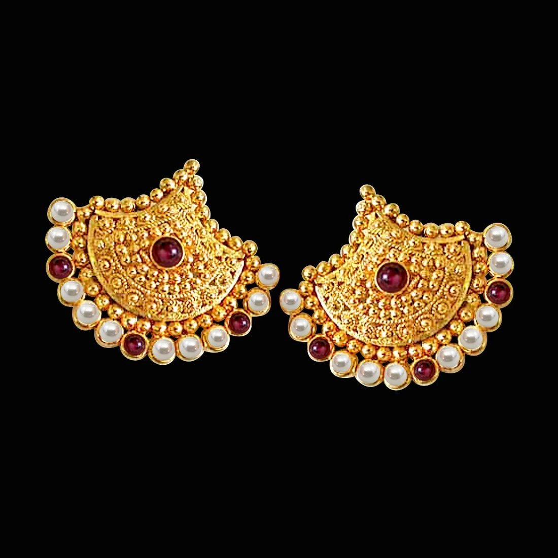 Real Freshwater Pearl & Red Garnet Beads Geometrical Shaped Earring