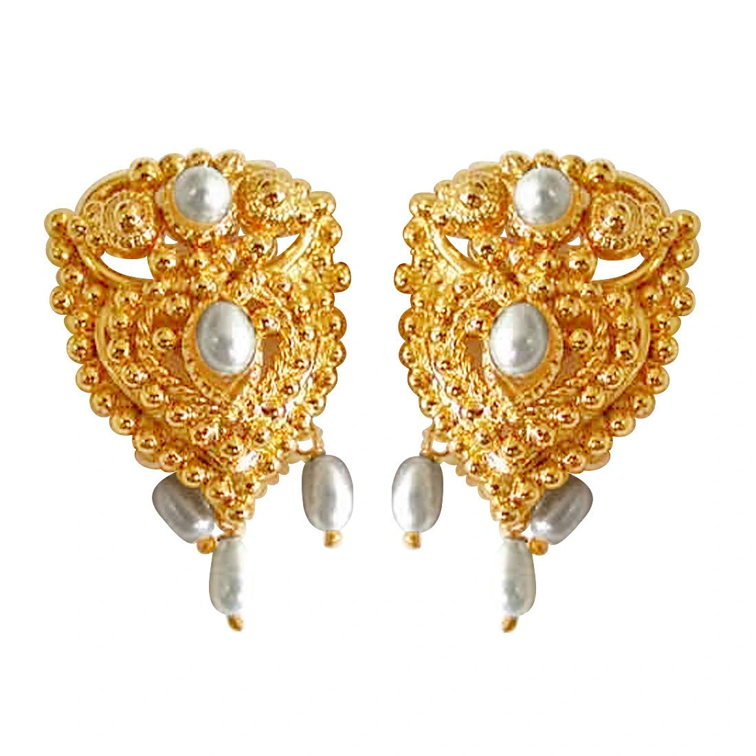 Temple Shaped Freshwater Pearl & Gold Plated Earrings for Women (SE64)