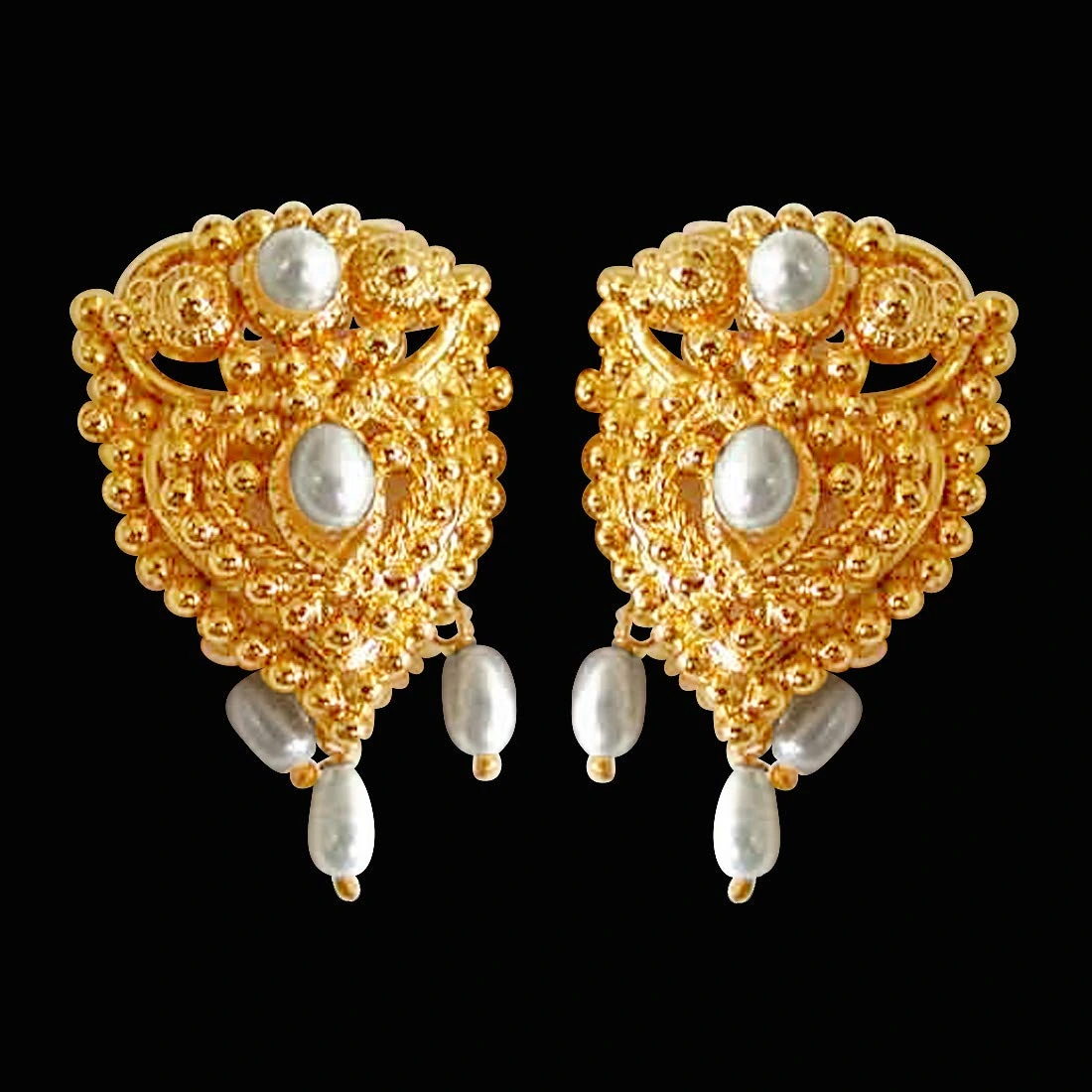 Temple Shaped Freshwater Pearl & Gold Plated Earrings for Women (SE64)