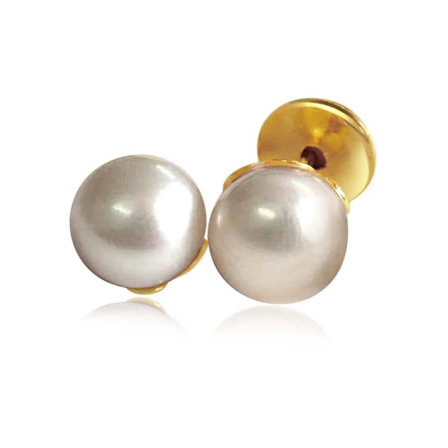 Eternal Feelings - Real Freshwater Button Pearl & Gold Plated Stud Earrings for Women (SE65)