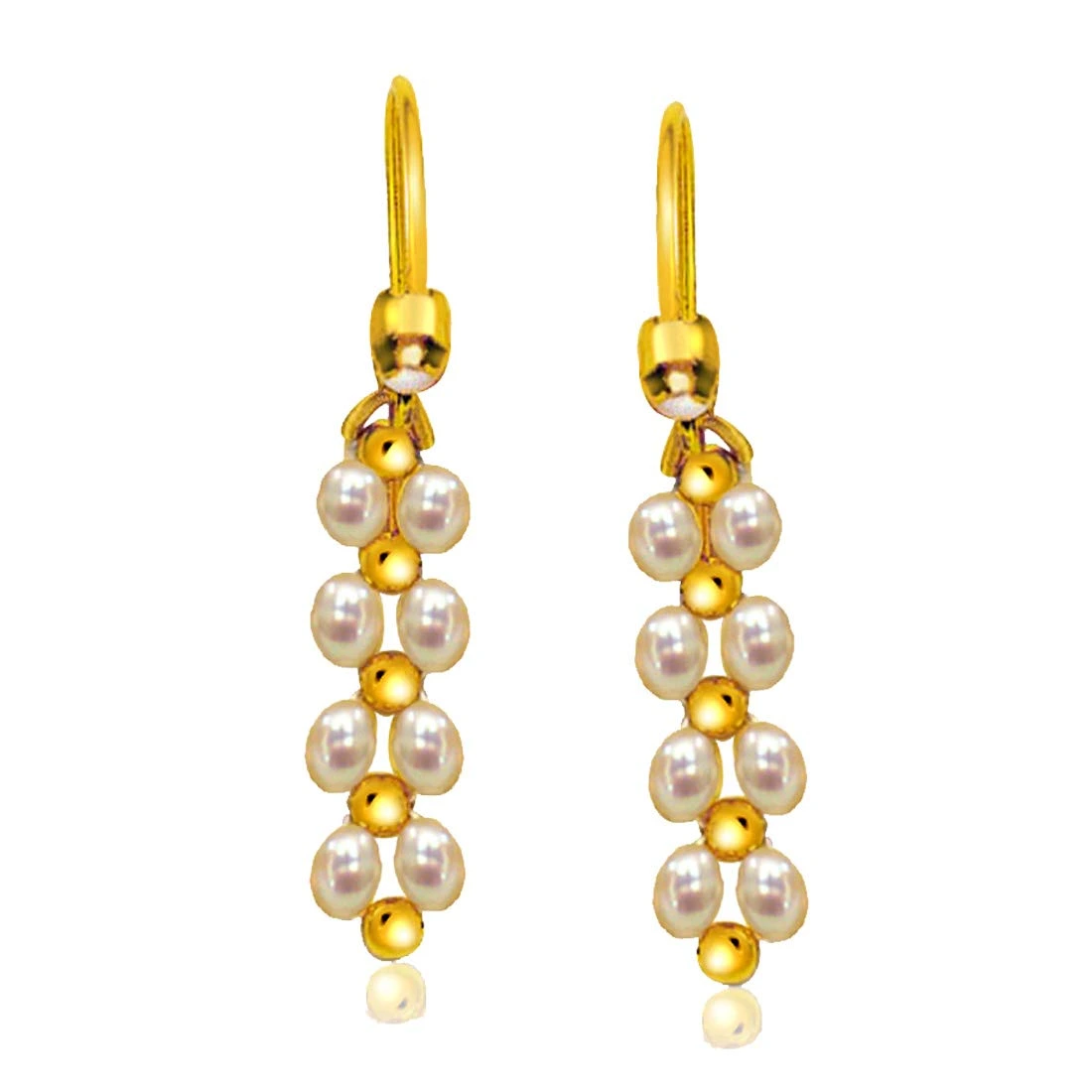 Glowing Gorgeous Danglers - Real Rice Pearl & Gold Plated Beads Hanging Earrings for Women (SE7)