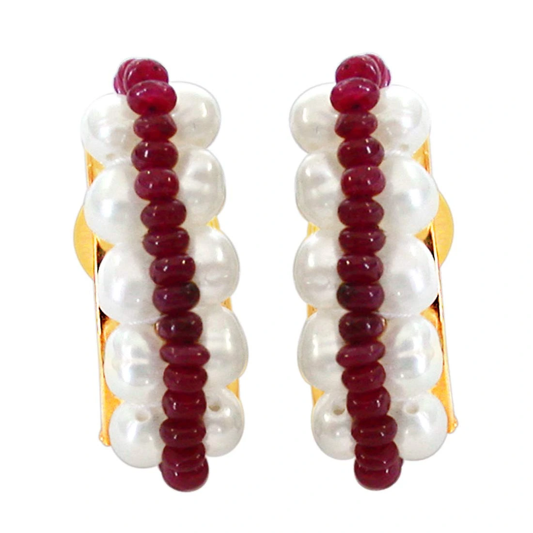 Alluring Thrill - Real Ruby Beads & Freshwater Pearl Bali Earrings for Women (SE73)