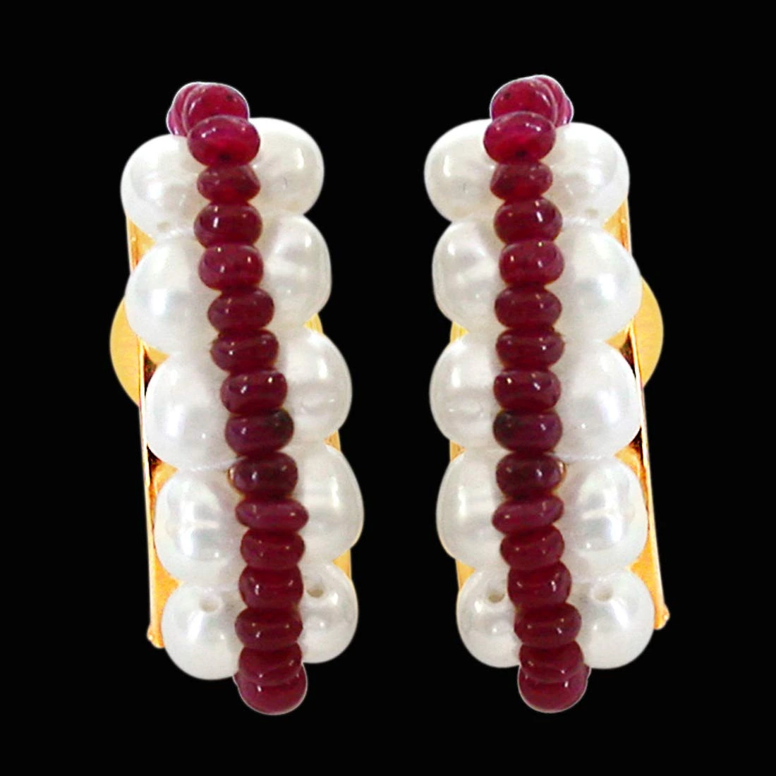 Alluring Thrill - Real Ruby Beads & Freshwater Pearl Bali Earrings for Women (SE73)