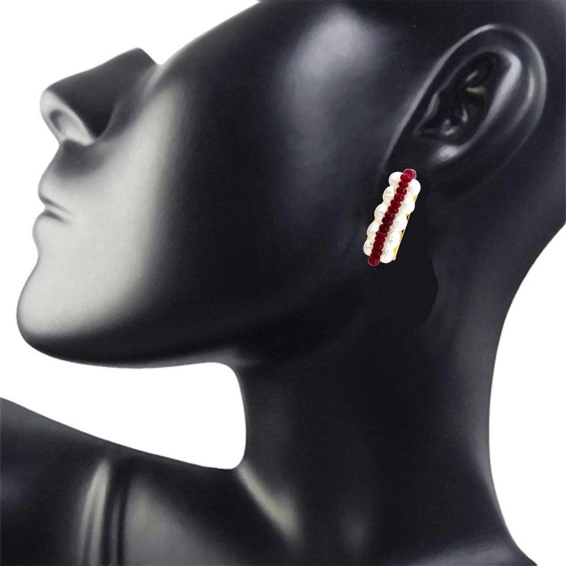 Alluring Thrill - Real Ruby Beads & Freshwater Pearl Bali Earrings for Women (SE73)