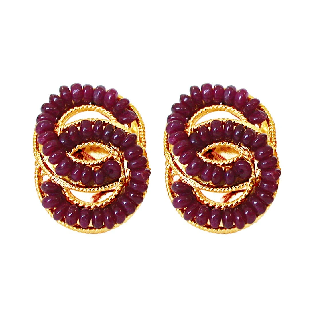 She's Mine Forever - Real Ruby Beads & Gold Plated Interlocked Earrings for Women (SE75)