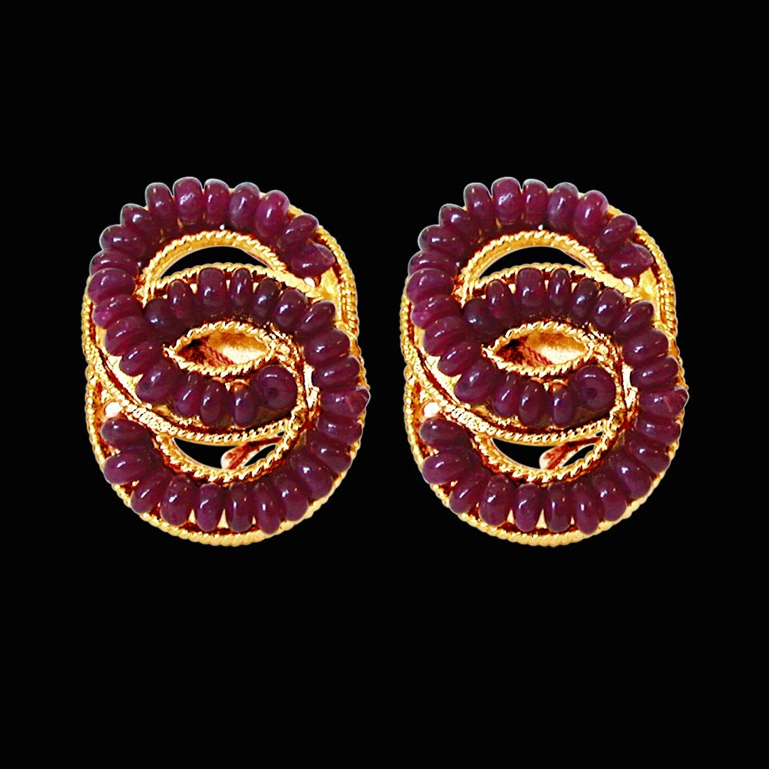 She's Mine Forever - Real Ruby Beads & Gold Plated Interlocked Earrings for Women (SE75)