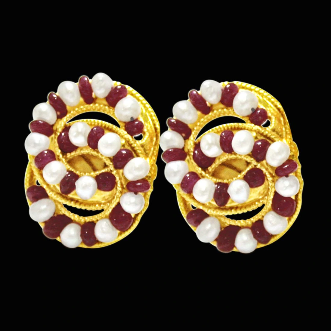 Stylish Sensation - Real Red Ruby Beads, Freshwater Pearls & Gold Plated Earrings for Women (SE77)