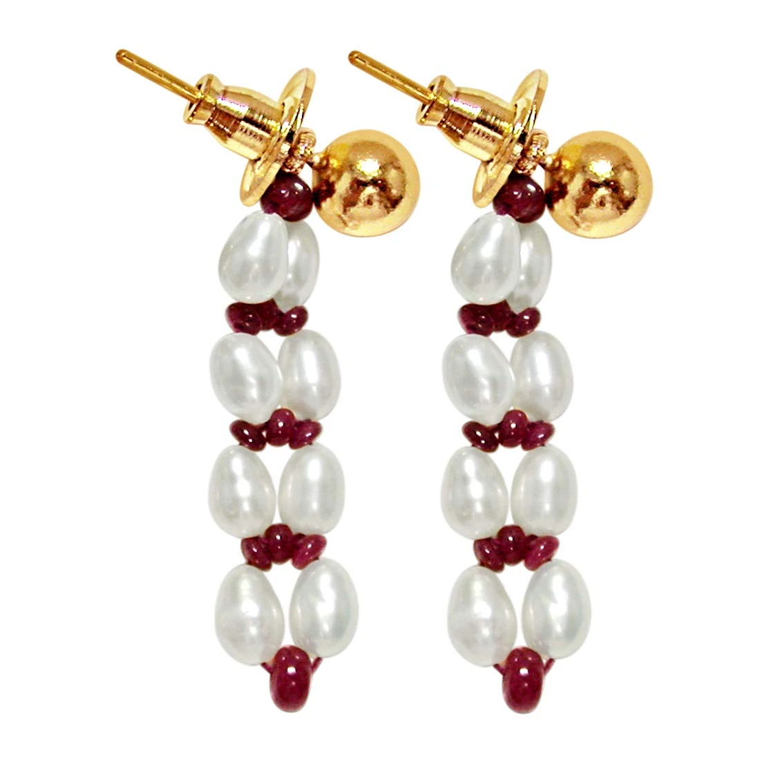Alluring Aura - Real Ruby Beads & Freshwater Pearls Hanging Earrings for Women (SE78)