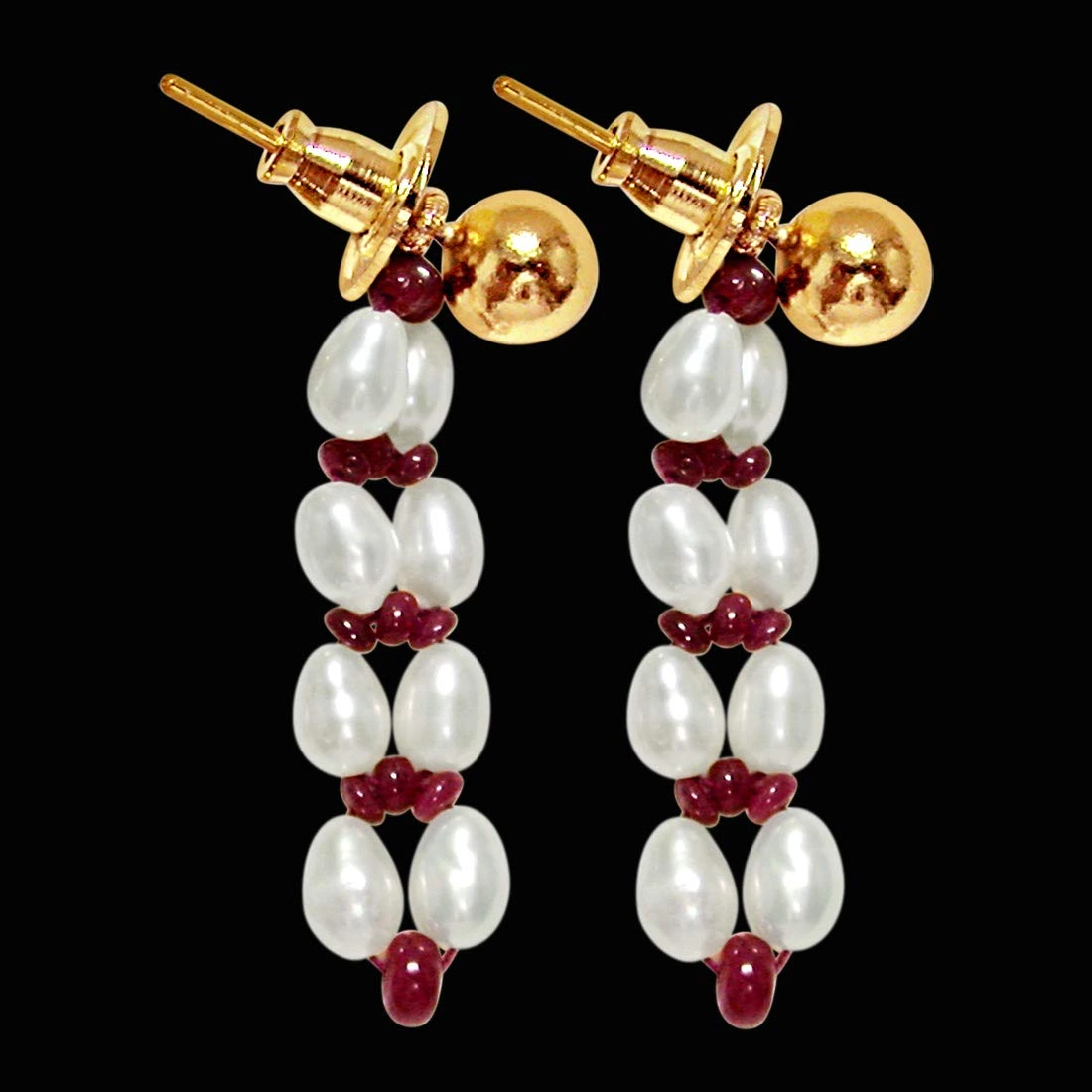 Alluring Aura - Real Ruby Beads & Freshwater Pearls Hanging Earrings for Women (SE78)