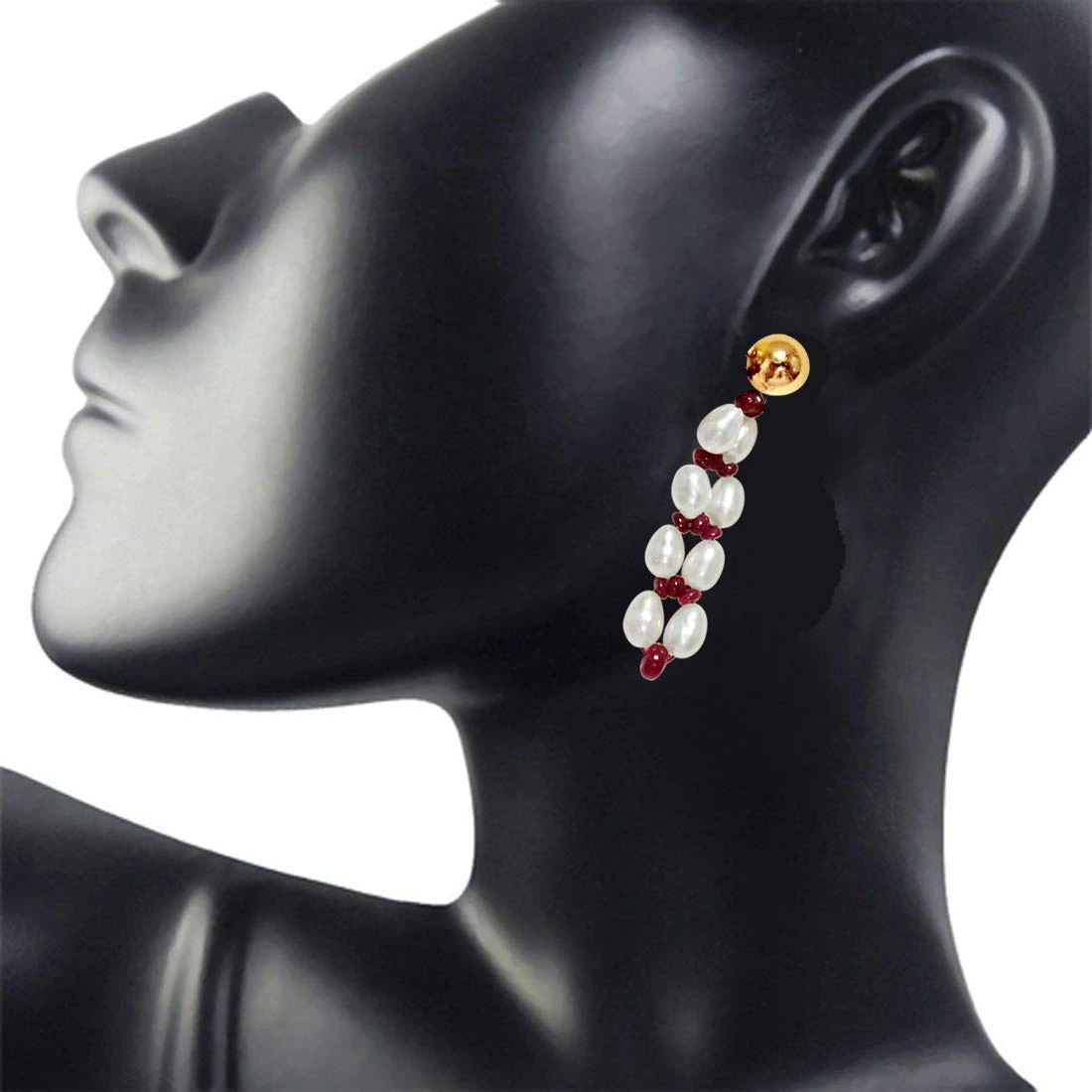 Alluring Aura - Real Ruby Beads & Freshwater Pearls Hanging Earrings for Women (SE78)