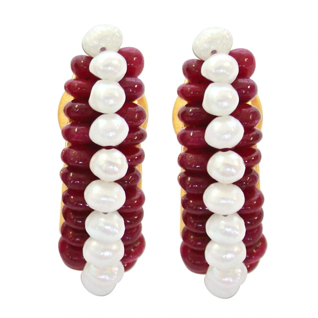 We are Forever - Real Ruby Beads & Freshwater Pearl Bali Style Earrings for Women (SE79)