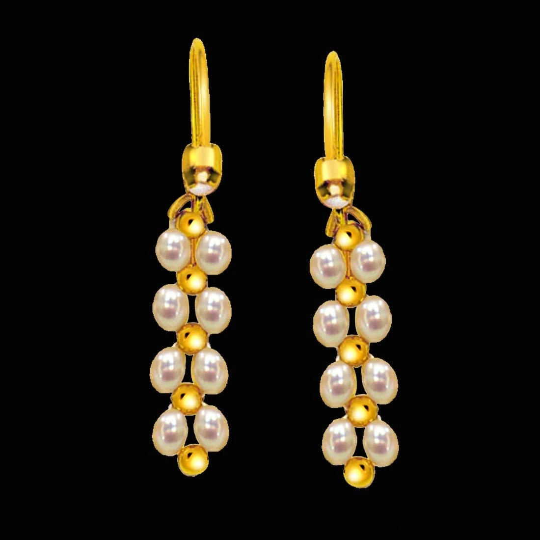 Glowing Gorgeous Danglers - Real Rice Pearl & Gold Plated Beads Hanging Earrings for Women (SE7)