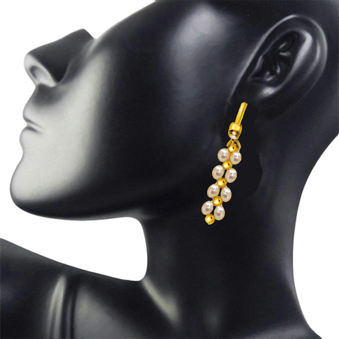 Glowing Gorgeous Danglers - Real Rice Pearl & Gold Plated Beads Hanging Earrings for Women (SE7)