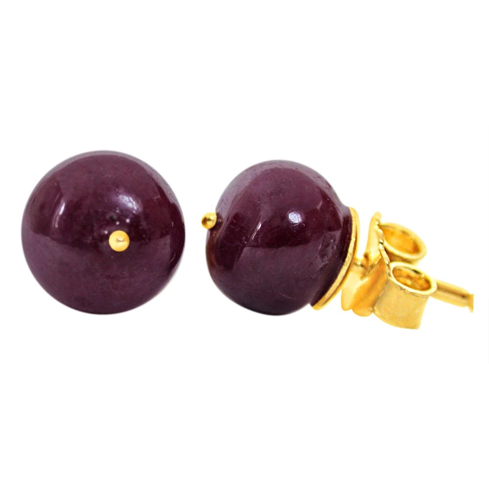 Refined Ruby - Real Ruby Beads & Gold Plated Silver Studs for Women (SE85)