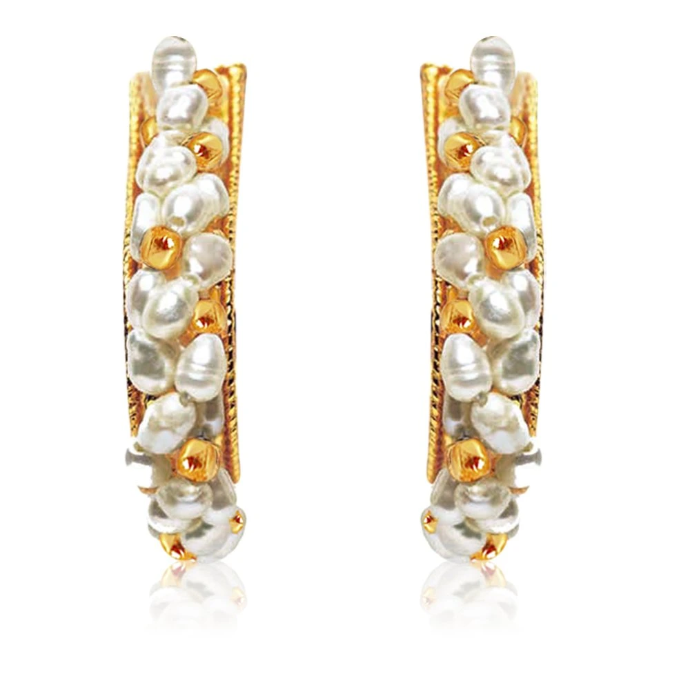 Real Freshwater Pearls & Gold Plated Bali Earrings (SE9)
