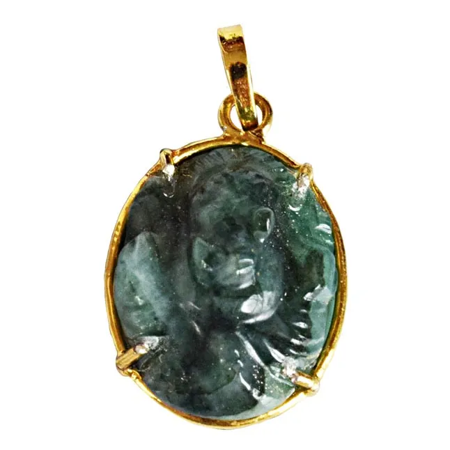 18.46 cts Lord Ganesh God GanpatiReal Natural Emerald Sterling Silver Gold Plated Pendant (SGP106)