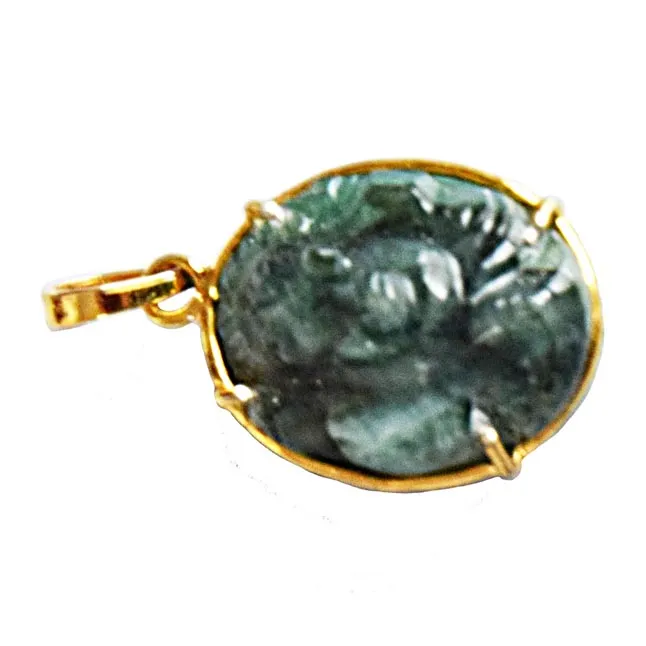 53.29 cts Lord Ganesh God Ganpati Real Natural Emerald Sterling Silver Gold Plated Pendant (SGP115)