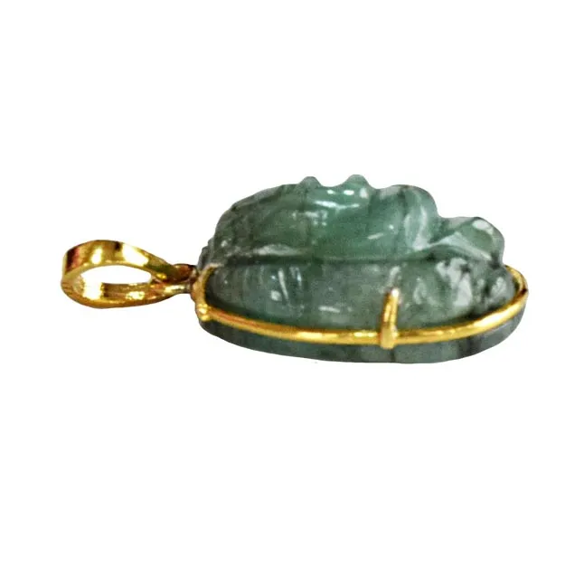18.57 cts Lord Ganesh God Ganpati Real Natural Emerald Sterling Silver Gold Plated Pendant (SGP108)