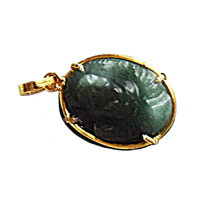 17.39 cts Lord Ganesh God Ganpati Real Natural Emerald Sterling Silver Gold Plated Pendant (SGP112)