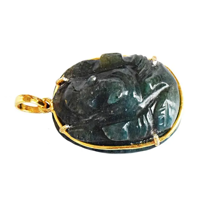 43.93 cts Lord Ganesh God Ganpati Real Natural Emerald Sterling Silver Gold Plated Pendant (SGP114)