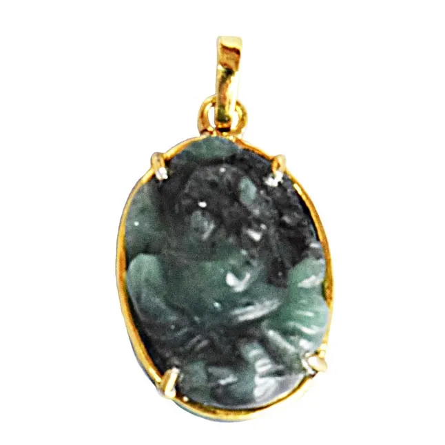 17.04 cts Lord Ganesh God Ganpati Real Natural Emerald Sterling Silver Gold Plated Pendant (SGP116)